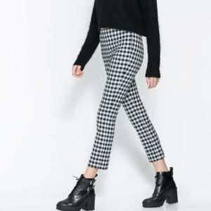 Zara Basics Gingham Pants With Side Zipper